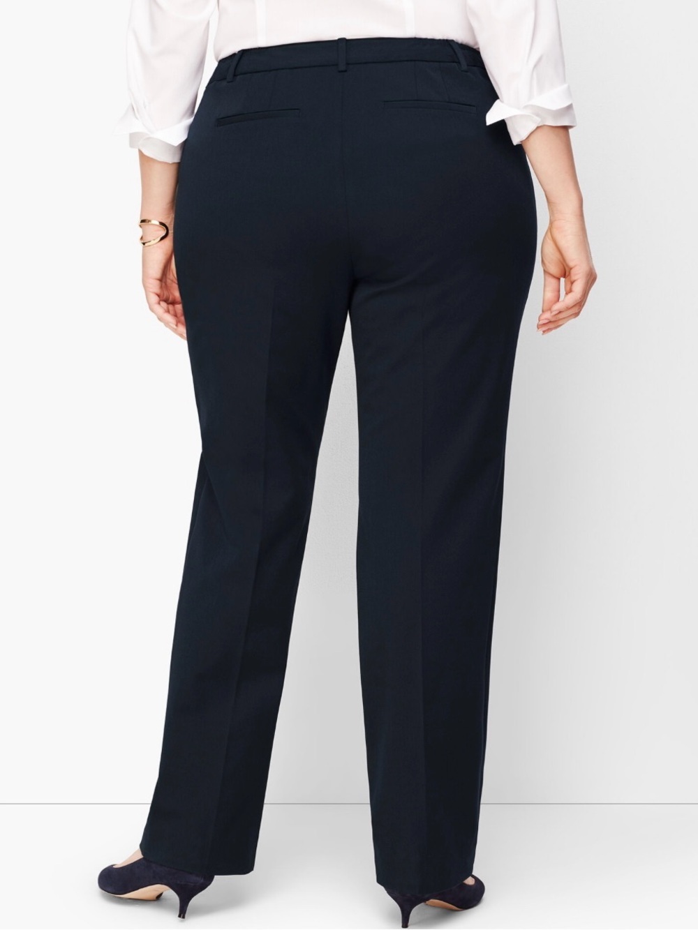 Talbots Black Pleated Barely Boot Stretch Waist Neutral Office Dress Pants 16W - Picture 2 of 13